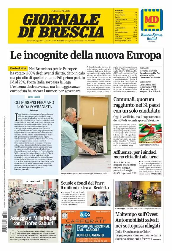 Prima-pagina-giornale di brescia-oggi-edizione-del-2024-06-10